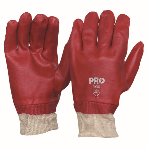 GLOVE RED PVC 27CM SINGLE DIPPED KNITTED WRIST 